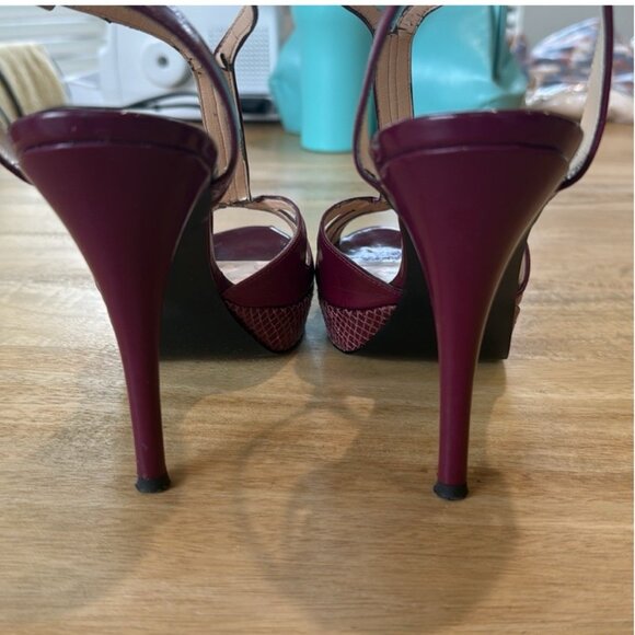 Marc Fisher fuchsia Patent Leather Platform T-Strap Heels Peep Toe - Picture 4 of 14